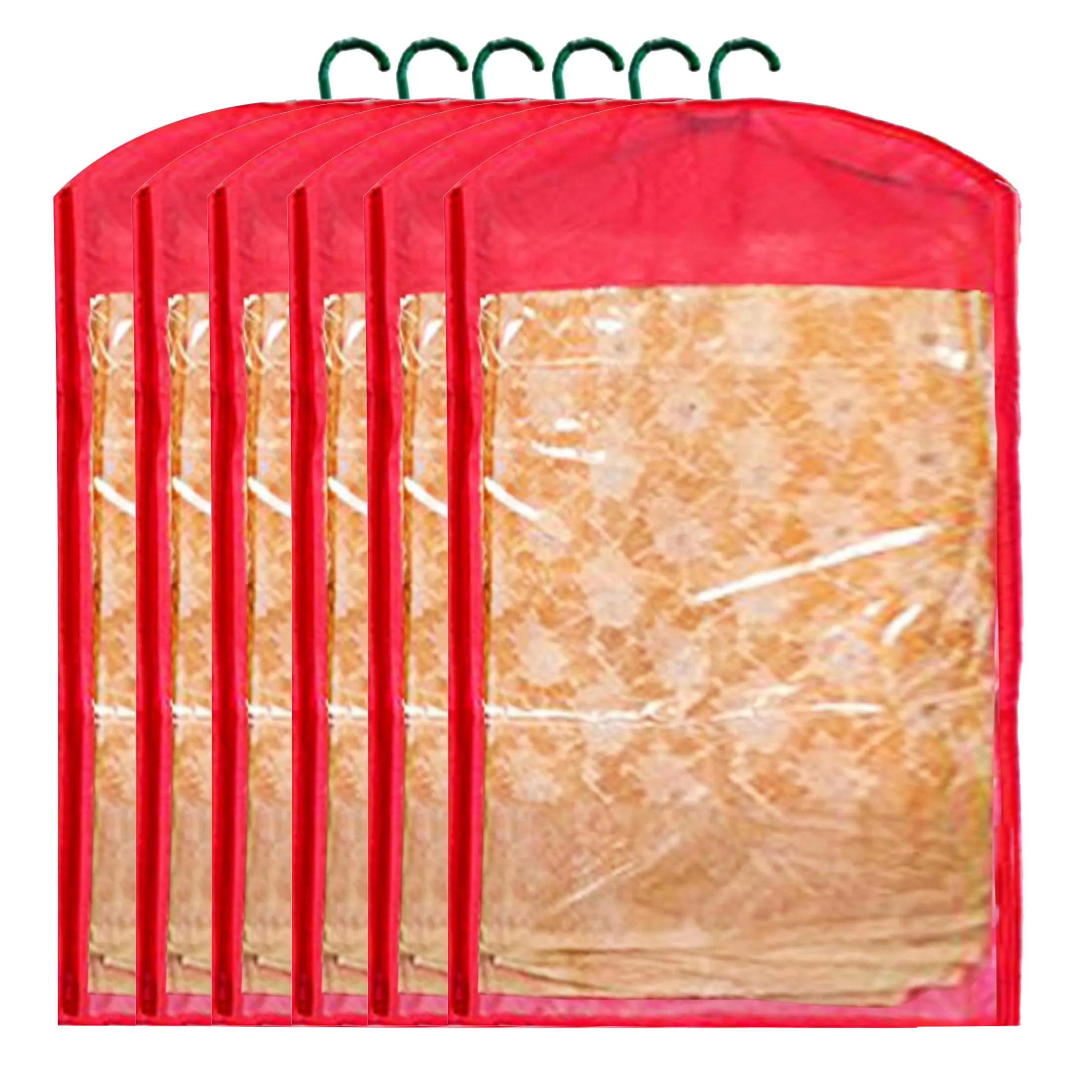 Heart Home 6 Pieces Non Woven Hanging Saree Cover Wardrobe Organiser with Hanger (Red) - CTHH14695