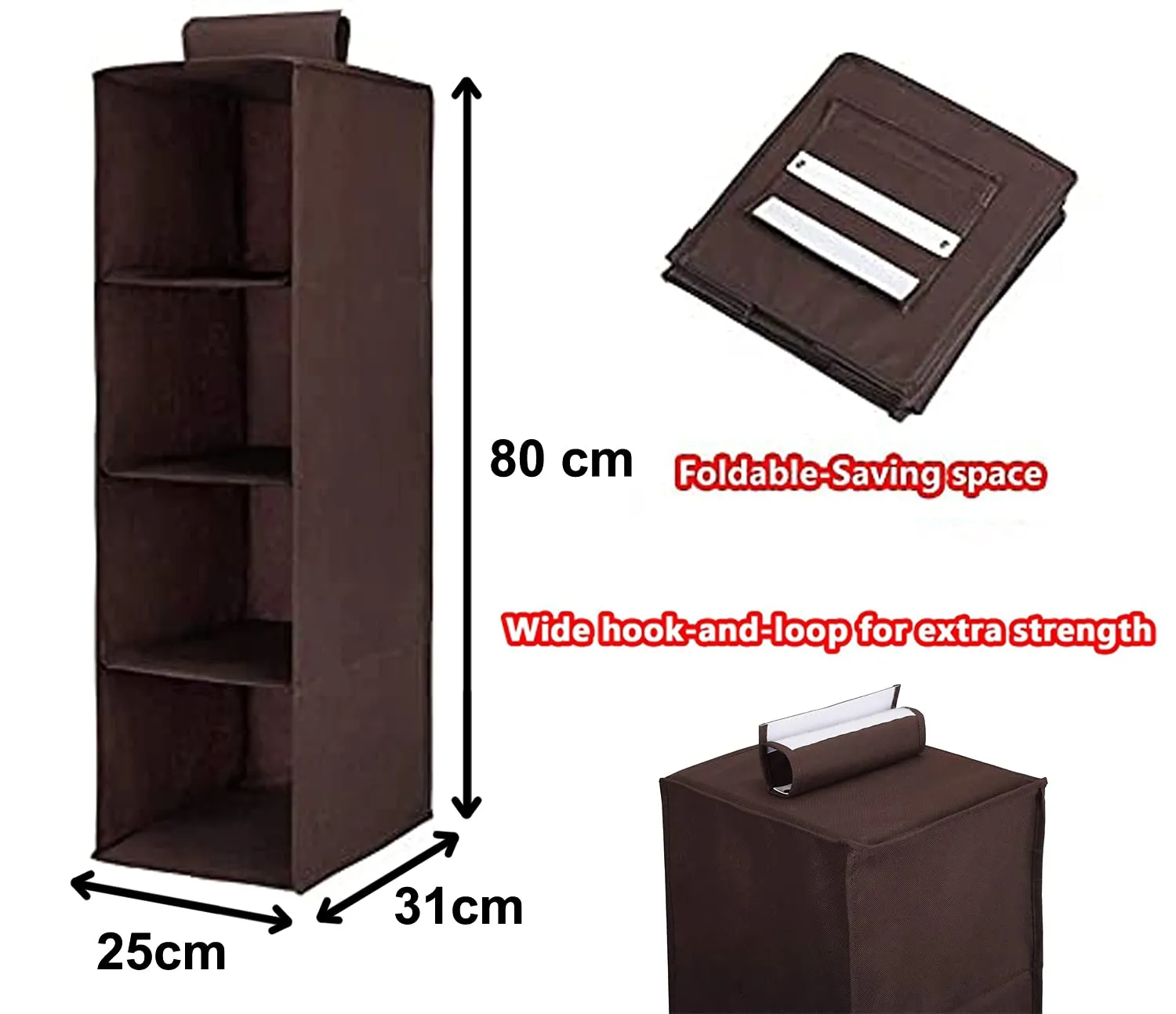 Heart Home Non Woven Foldable 4 Shelf Closet Hanging Organizer,Wardrobe Organizer- (Brown)-HS40HEARTH23986