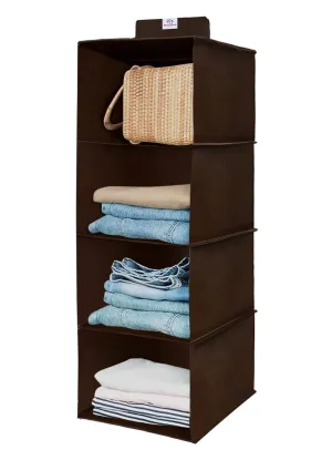 Heart Home Non Woven Foldable 4 Shelf Closet Hanging Organizer,Wardrobe Organizer- (Brown)-HS40HEARTH23986