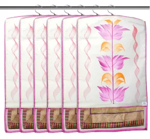 Heart Home Non Woven Hanging Saree Cover With 1 Zipper Compartment on Back Side- Pack of 6 (Pink)-HS_38_HEARTH21522