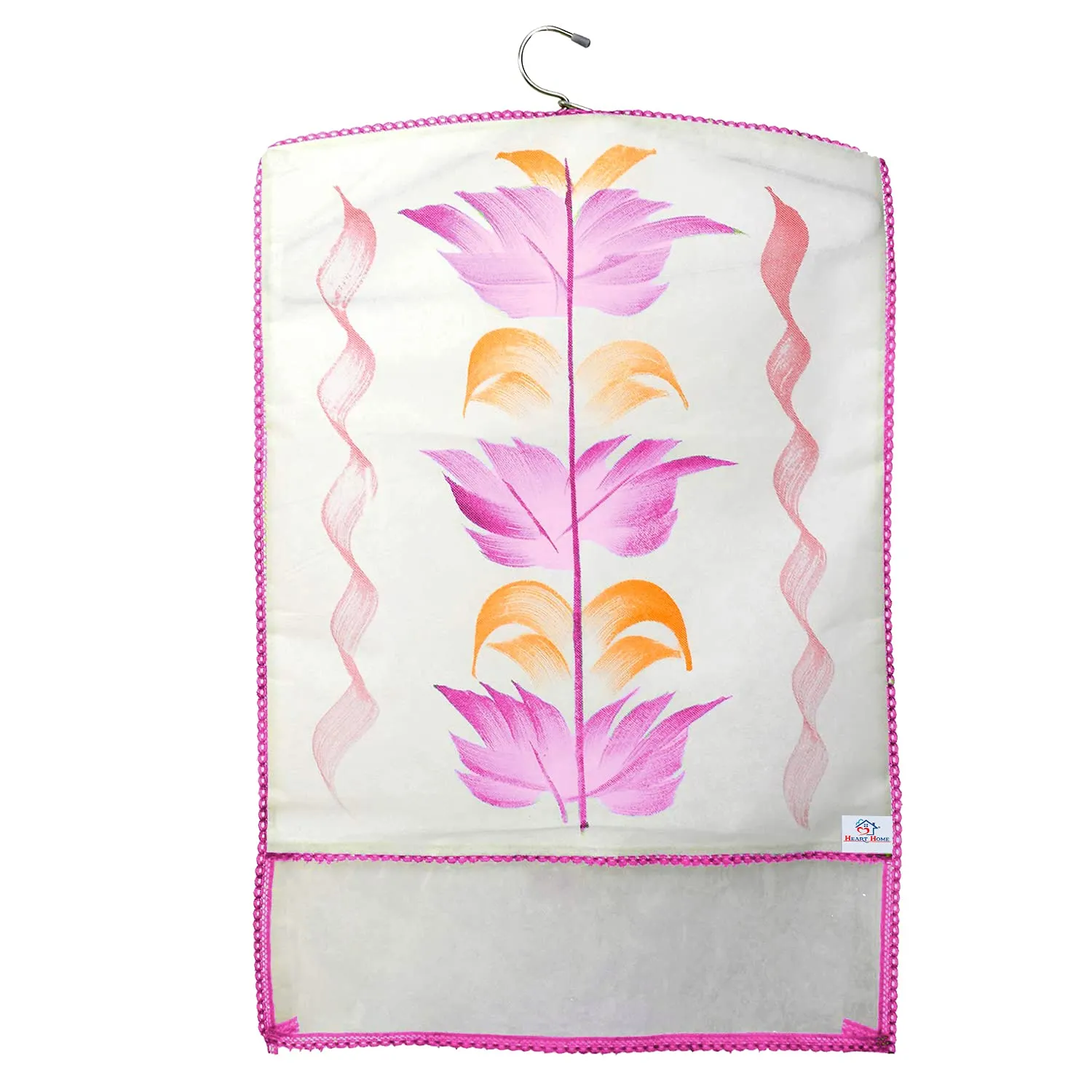 Heart Home Non Woven Hanging Saree Cover With 1 Zipper Compartment on Back Side- Pack of 6 (Pink)-HS_38_HEARTH21522