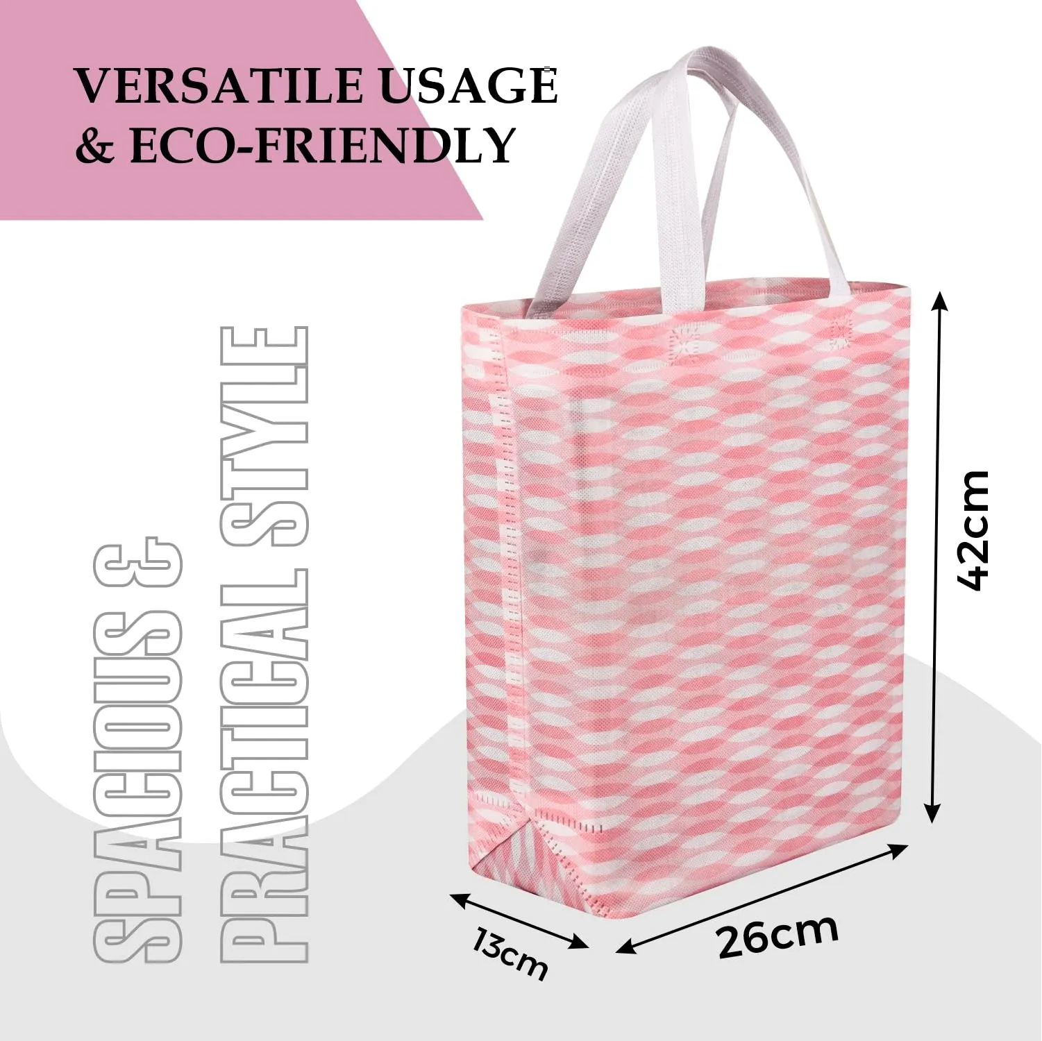 Heart Home Shopping Handbag | Grocery Handbag | Shopping Bag | Grocery Shopping Bag | Reusable Shopping Bags | Vegetable Bag | Zig-Zag Carry Bag | Pack of 9 | Pink