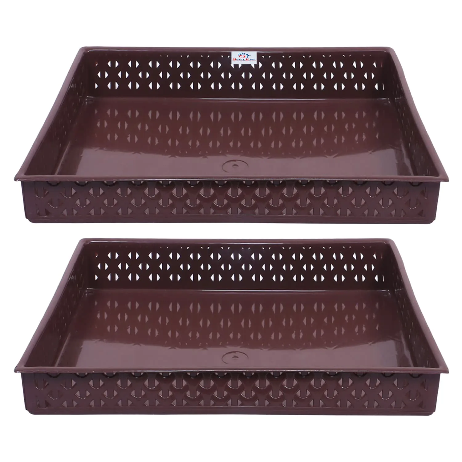 Heart Home Storage Tray|Versatile Plastic Storage Organizer|Rectangular Tray for Kitchen Storage|Storage Tray for Office|ALEXA-15|Pack of 2 (Brown)