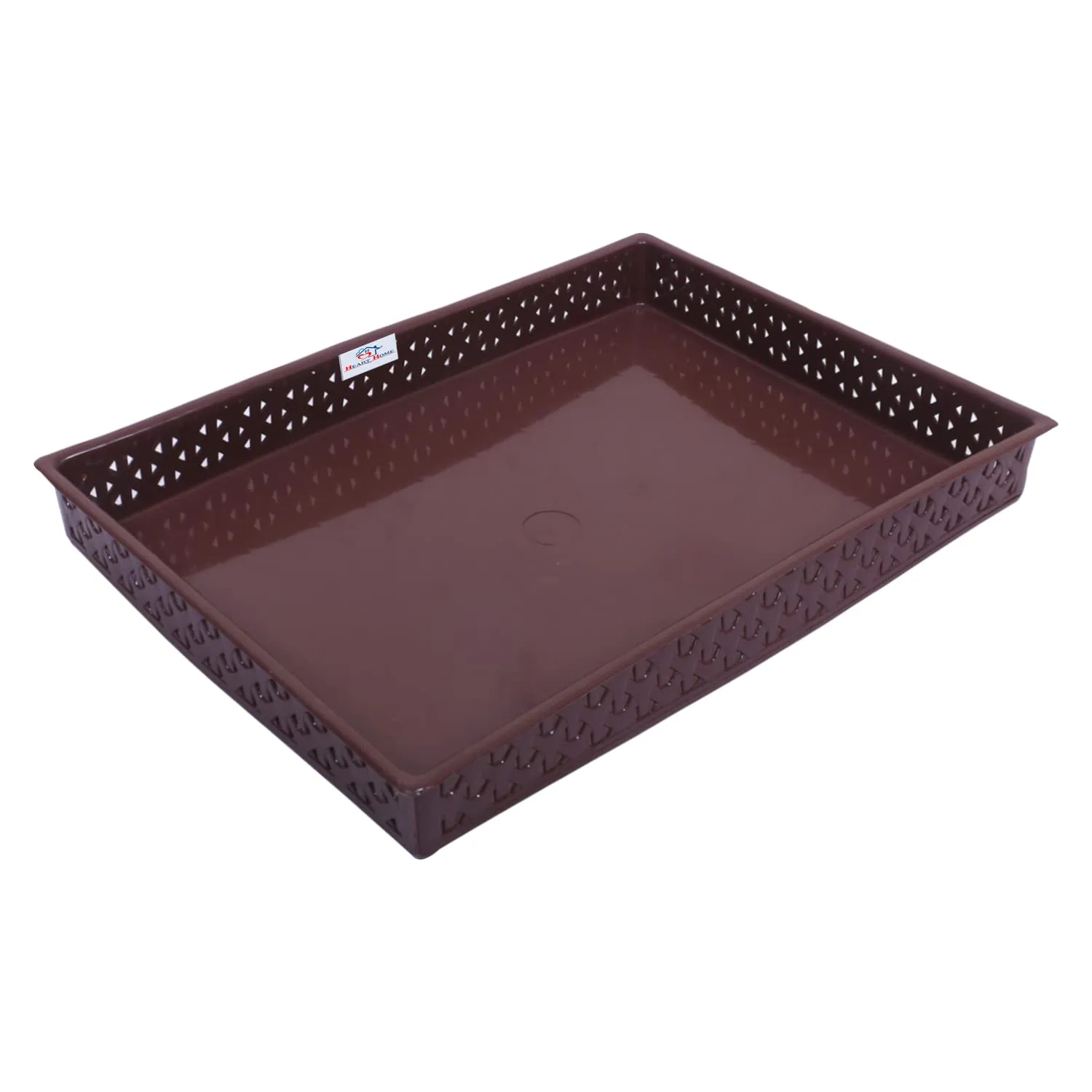 Heart Home Storage Tray|Versatile Plastic Storage Organizer|Rectangular Tray for Kitchen Storage|Storage Tray for Office|ALEXA-15|Pack of 2 (Brown)