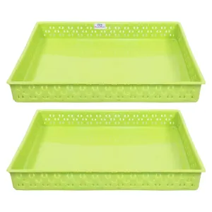 Heart Home Storage Tray|Versatile Plastic Storage Organizer|Rectangular Tray for Kitchen Storage|Storage Tray for Office|ALEXA-15|Pack of 2 (Green)