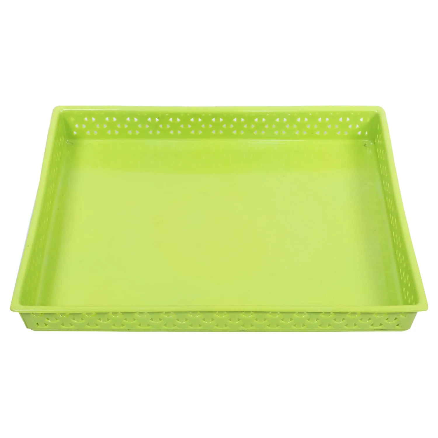 Heart Home Storage Tray|Versatile Plastic Storage Organizer|Rectangular Tray for Kitchen Storage|Storage Tray for Office|ALEXA-15|Pack of 2 (Green)