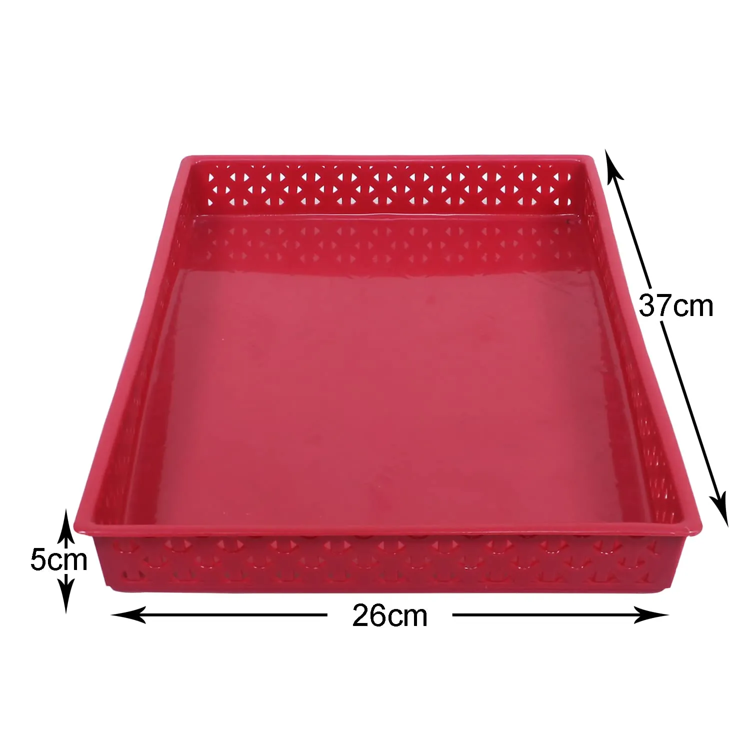 Heart Home Storage Tray|Versatile Plastic Storage Organizer|Rectangular Tray for Kitchen Storage|Storage Tray for Office|ALEXA-15|Pack of 2 (Maroon)