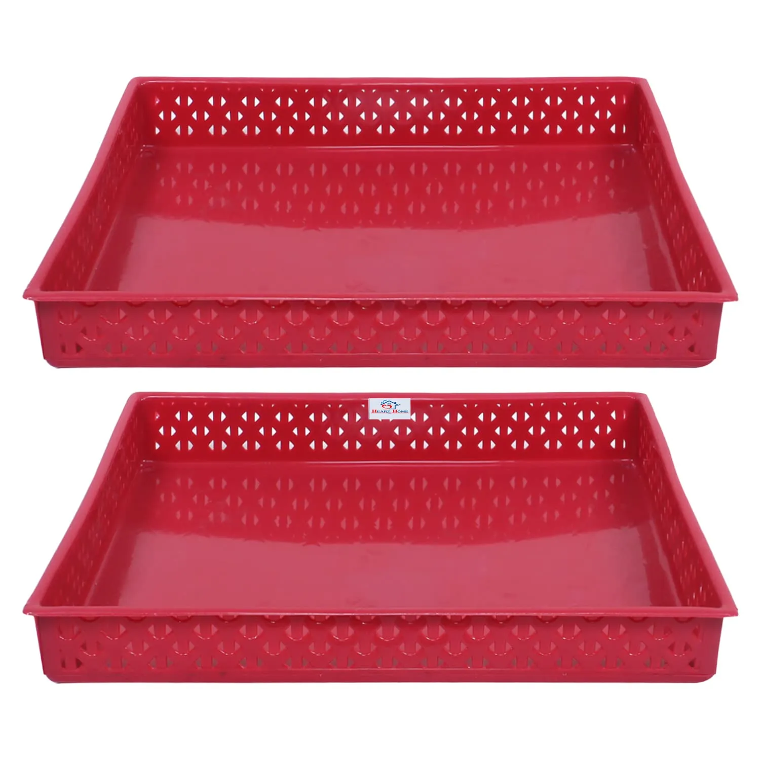 Heart Home Storage Tray|Versatile Plastic Storage Organizer|Rectangular Tray for Kitchen Storage|Storage Tray for Office|ALEXA-15|Pack of 2 (Maroon)