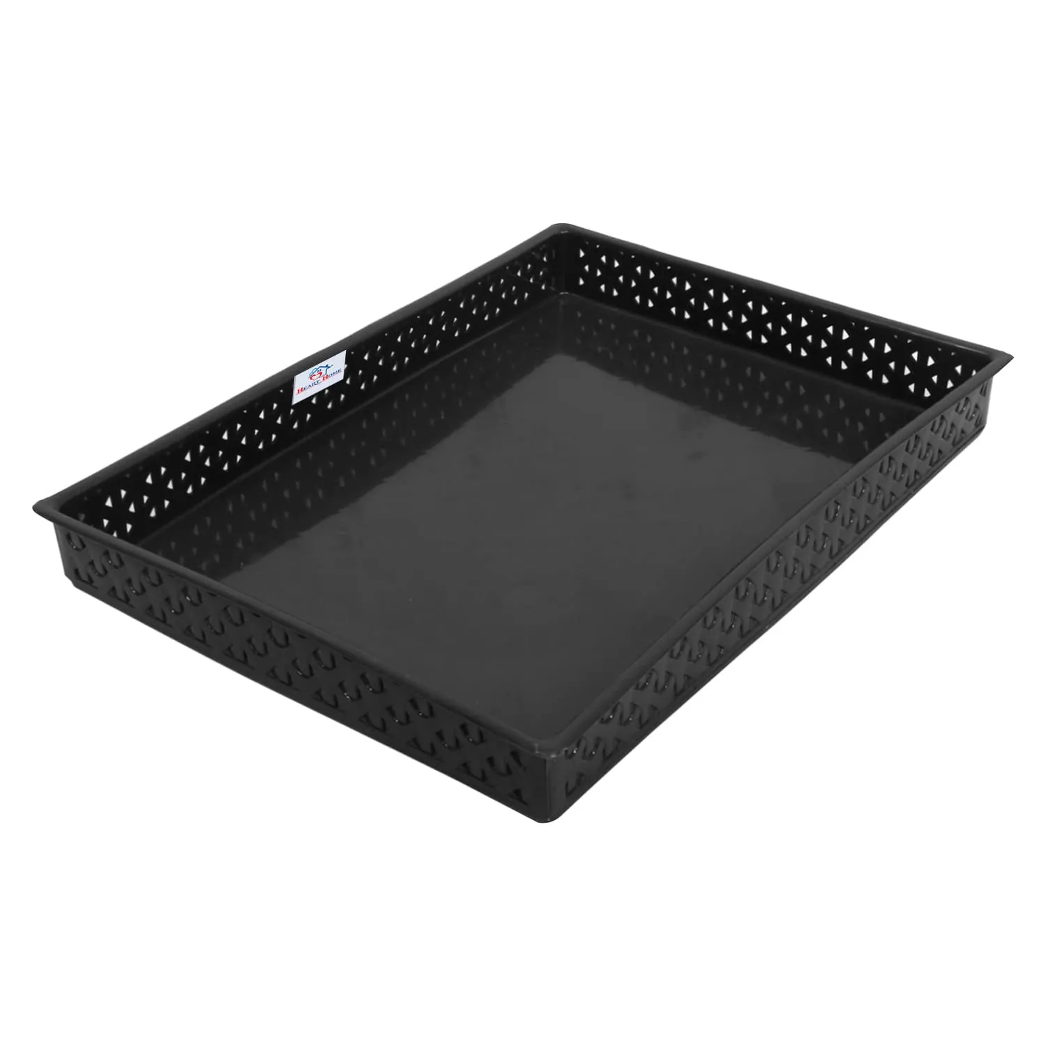 Heart Home Storage Tray|Versatile Plastic Storage Organizer|Rectangular Tray for Kitchen Storage|Storage Tray for Office|ALEXA-15|Pack of 3 (Black)