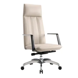 High Back Chair, Ergonomic Leather Office Chair, Office Chair with Adjustable Height and Tilt Function, 360° Swivel, Large Tall Computer Chair, White