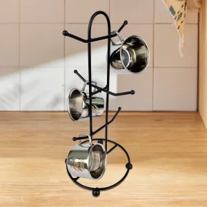 Homestic Kitchen Stand | Cup Stand for Kitchen | Coffee and Tea Mug Holder | Dinning Tabel Cup Stand for Kitchen | Organizer for Kitchen | 6 Cup Stand Hanger | Black