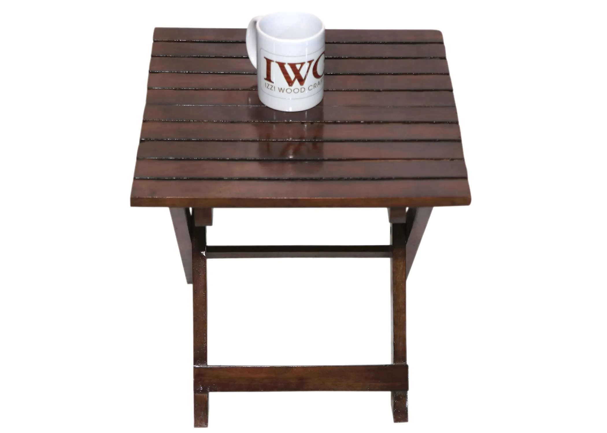 IZZI WOOD CRAFTS Mango Wood, Walnut Brown PU Finish Wood Foldable Coffee Table: Ideal Center Table for Living Room