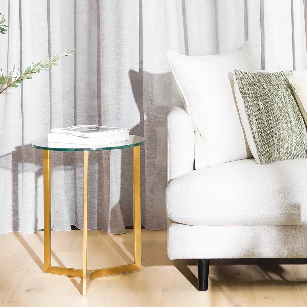 Janet Round Glass Side Table - Gold Base