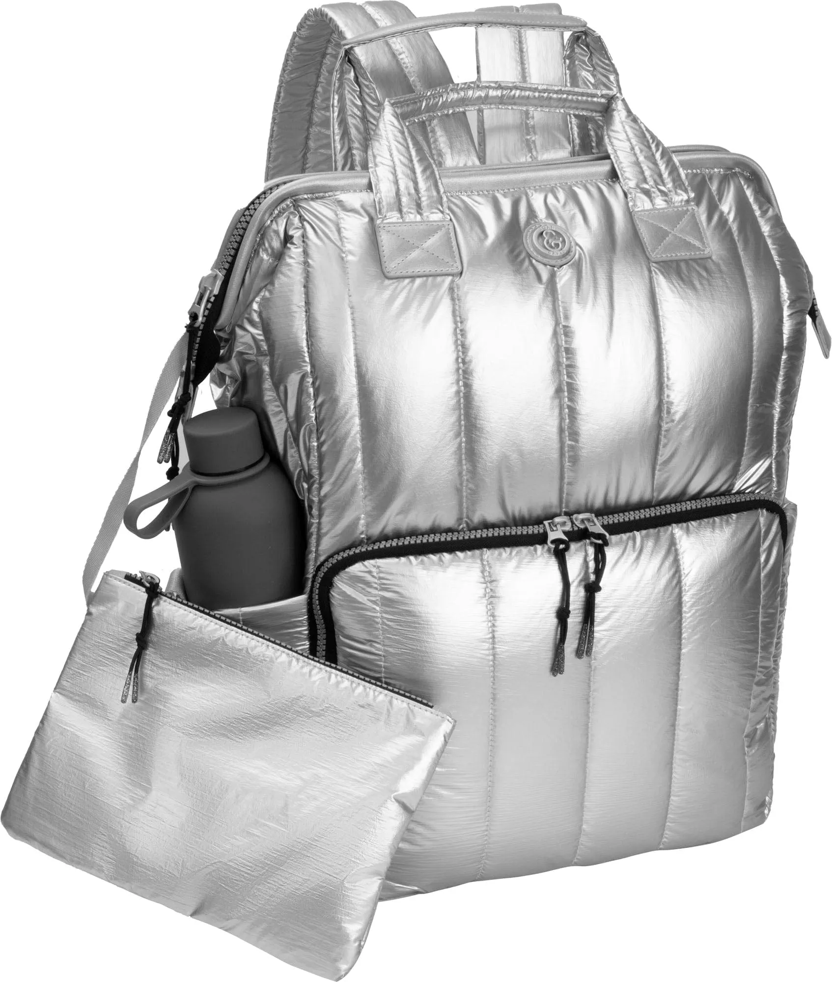 Joan & David Tubular Quilted Metallic Puffer Nylon 18 Inch Square Workbook Backpack