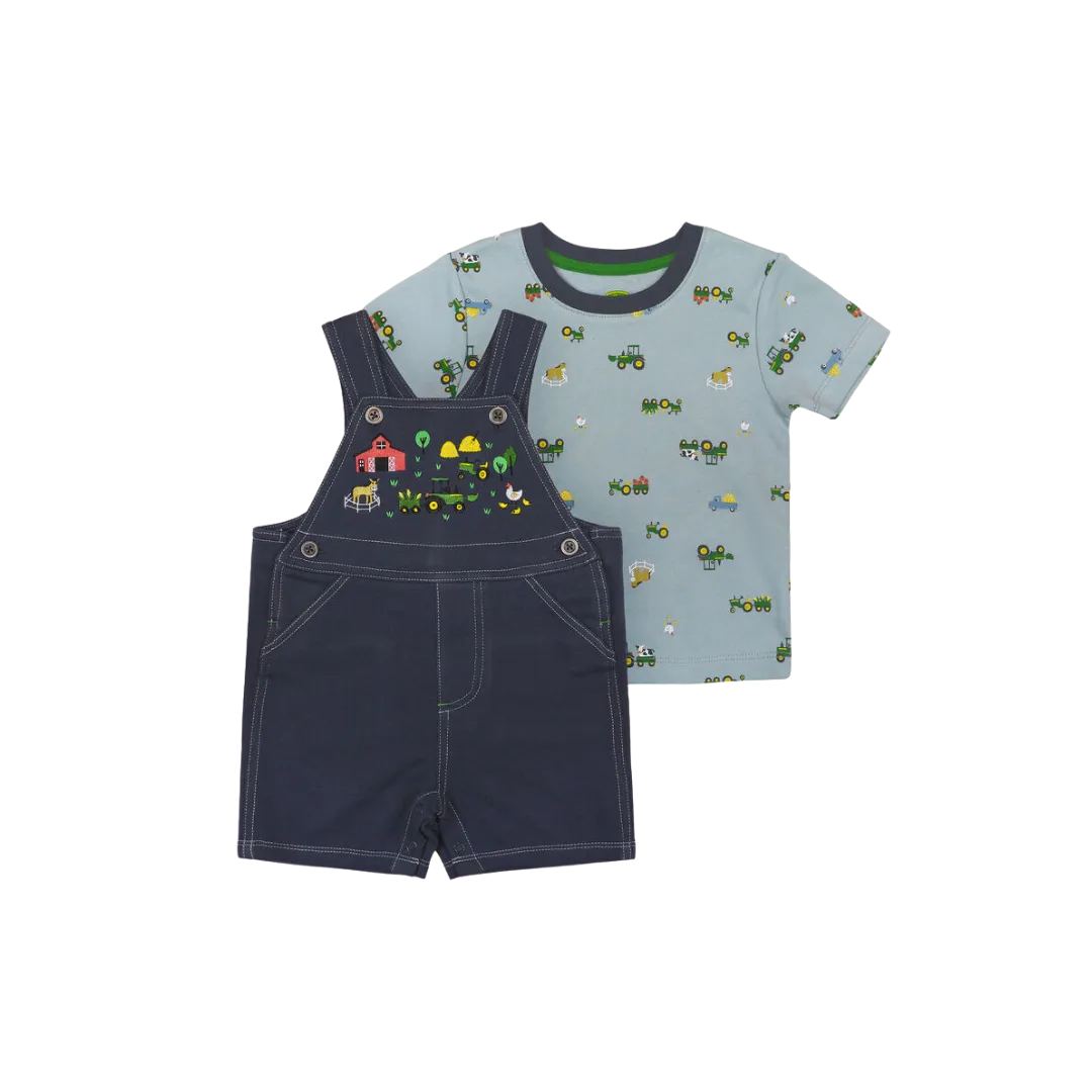 John Deere Kid's Tractor Shortall Short Sleeve Shirt Overall Set 2 Piece