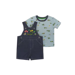 John Deere Kid's Tractor Shortall Short Sleeve Shirt Overall Set 2 Piece