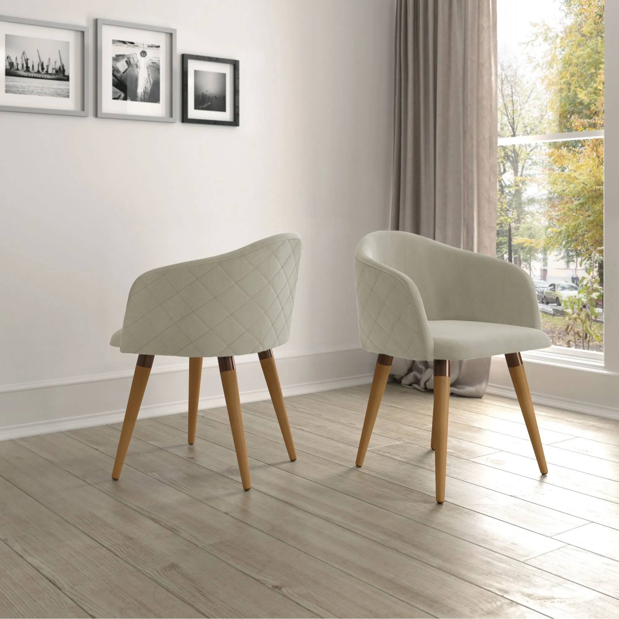 Kari Velvet Matelassé Accent Chair in Beige - Set of 2