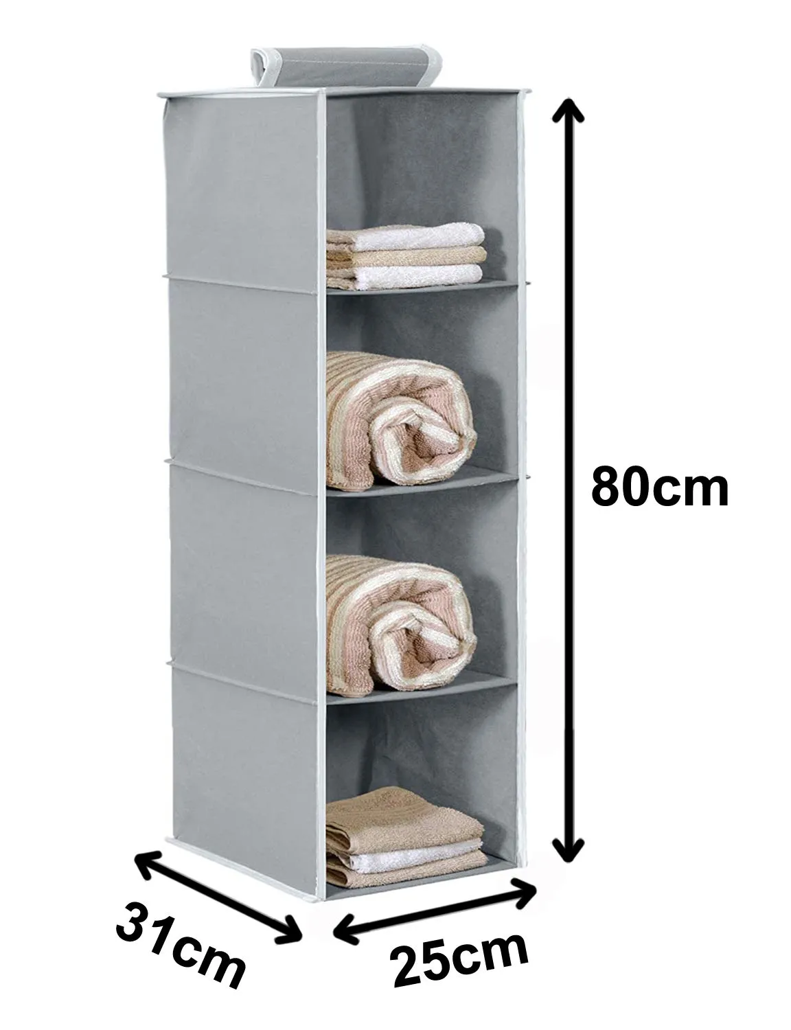 Kuber Industries 4 Shelf Closet Hanging Organizer, 4 Tier Closet Wardrobe Organizer Clothes Storage Hanger for Family Closet Bedroom, Foldable and Universal Fit (Grey & Black)-Pack of 2-KUBMART15335