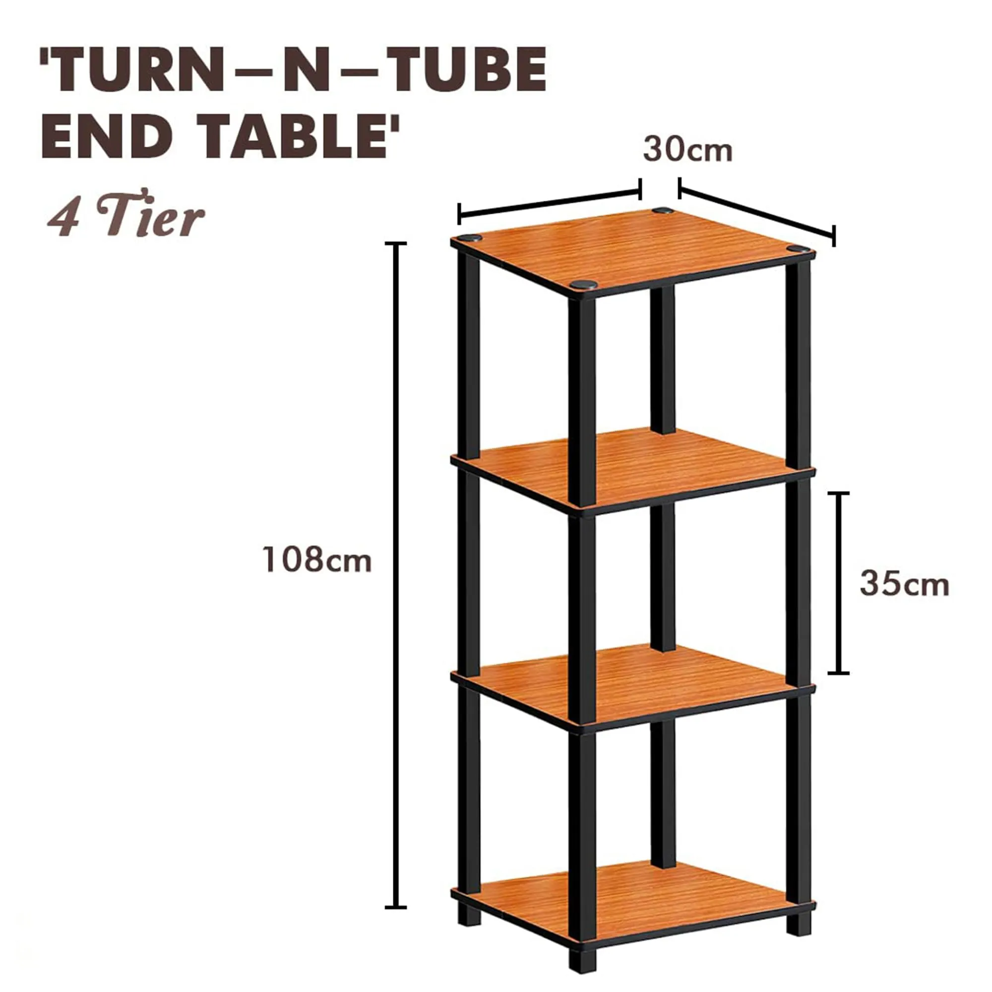 Kuber Industries Durable & Sturdy 4 Tier Wooden Bed Side Table for Bedroom | Aesthetic End Corner Table for Living Room, Home & Offices | Home Furniture Items | Teak Natural