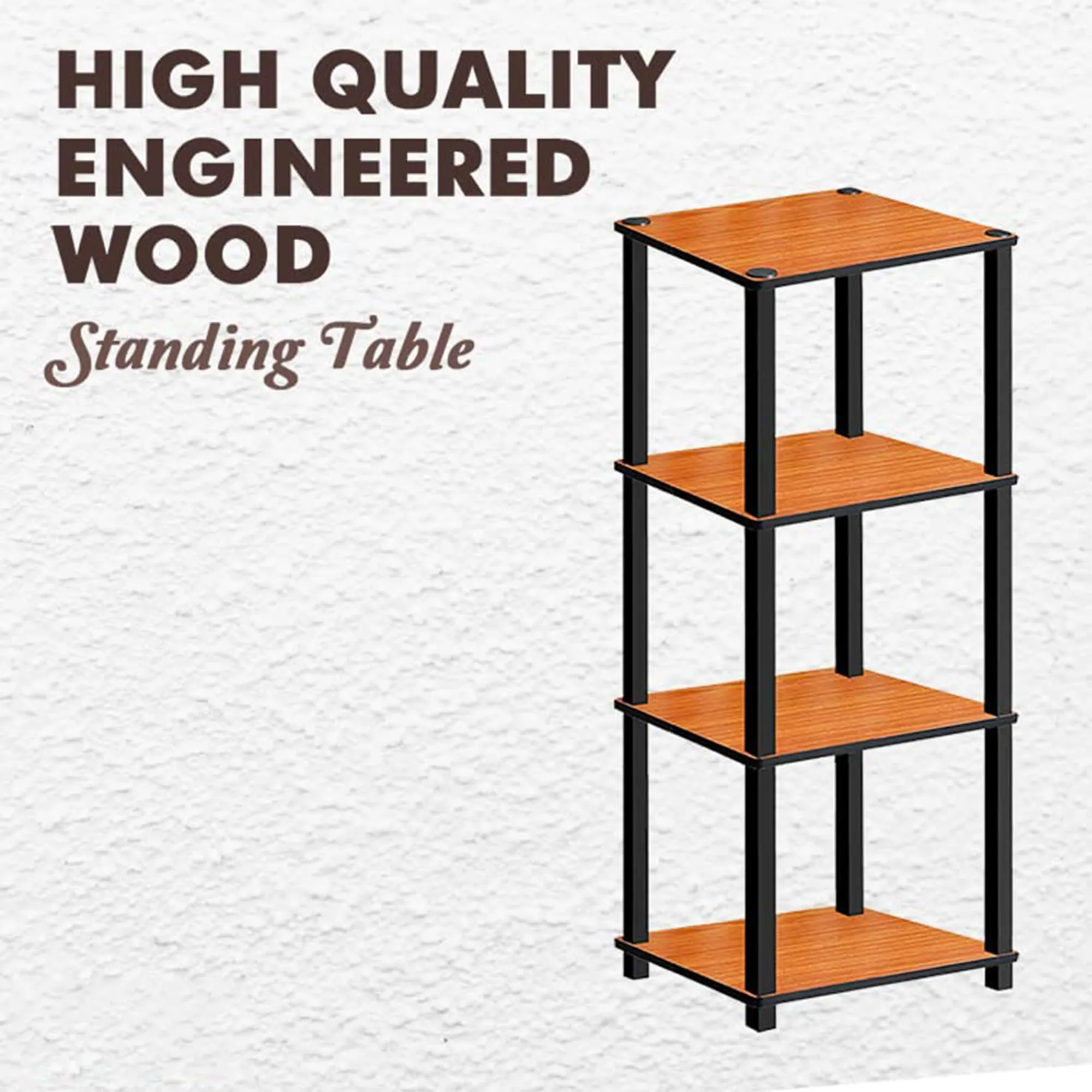 Kuber Industries Durable & Sturdy 4 Tier Wooden Bed Side Table for Bedroom | Aesthetic End Corner Table for Living Room, Home & Offices | Home Furniture Items | Teak Natural