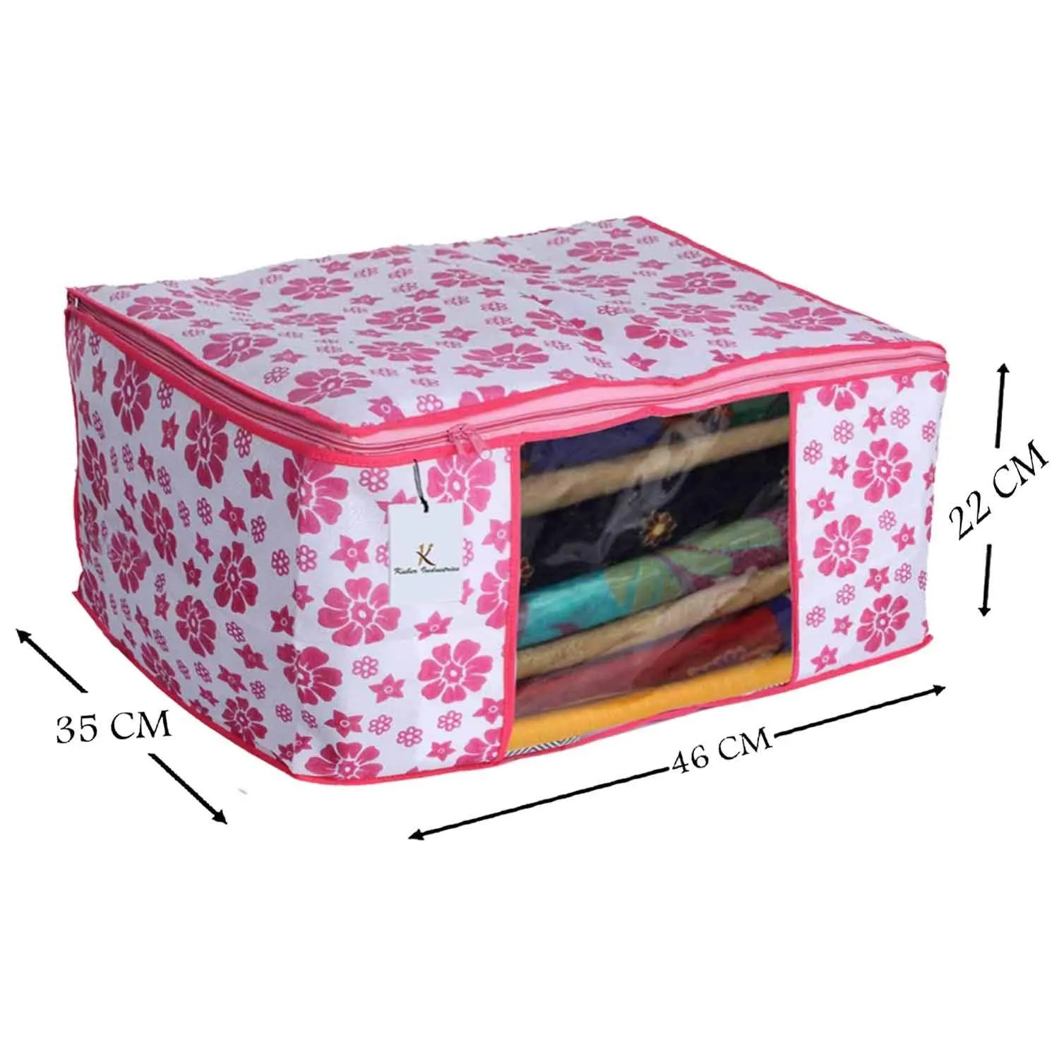 Kuber Industries Flower Design Non Woven 4 Piece Saree Cover/Cloth Wardrobe Organizer and 4 Pieces Blouse Cover Combo Set (Pink) -CTKTC038441