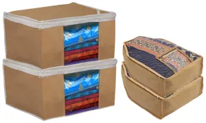 Kuber Industries Non Woven 2 Pieces Saree Cover/Cloth Wardrobe Organizer and 2 Pieces Blouse Cover Combo Set (Brown)