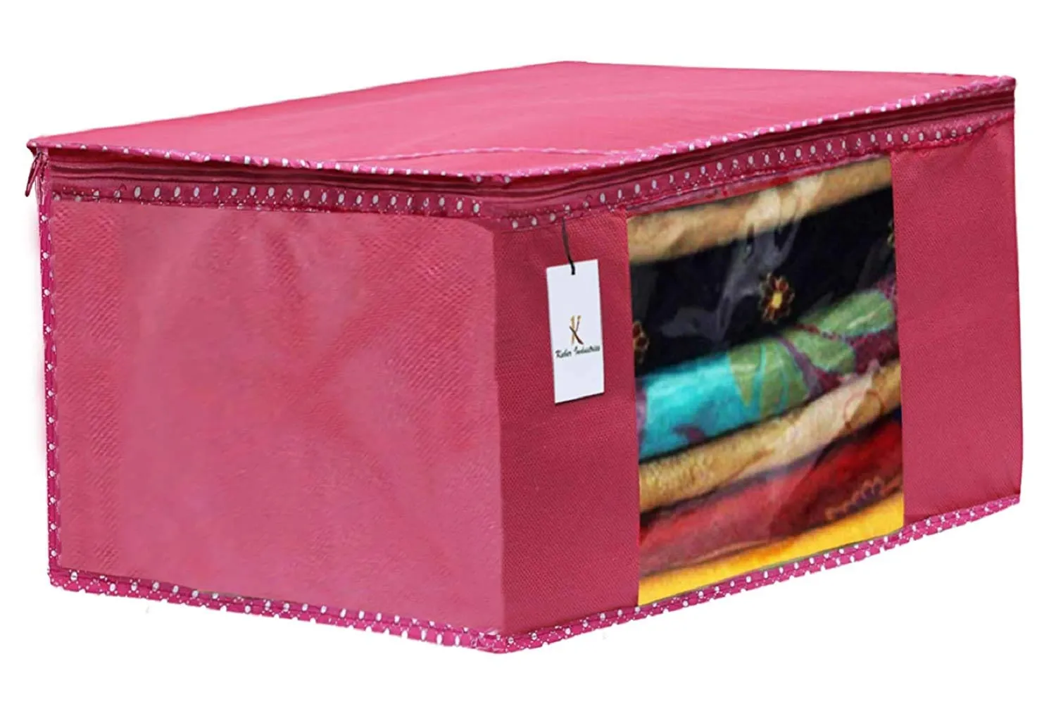 Kuber Industries Non Woven 2 Pieces Saree Cover/Cloth Wardrobe Organizer and 2 Pieces Blouse Cover Combo Set (Pink & Brown)