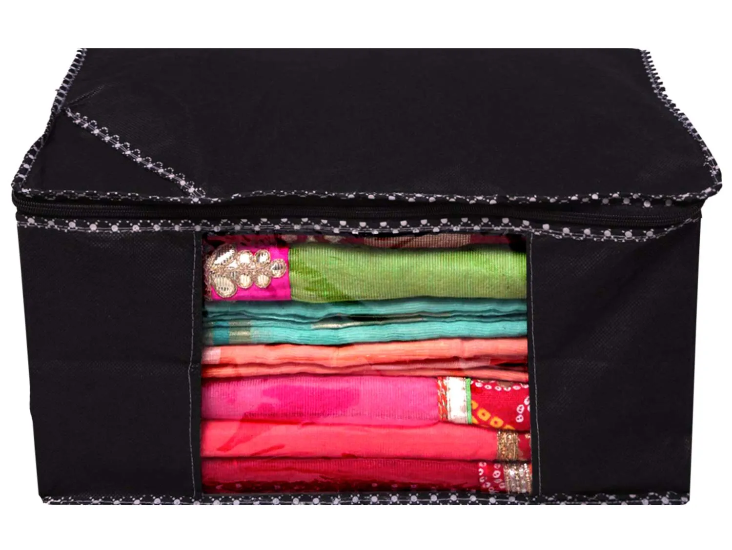 Kuber Industries Non Woven 3 Piece Saree Cover/Cloth Wardrobe Organizer and 3 Pieces Blouse Cover Combo Set (Black) -CTKTC038392