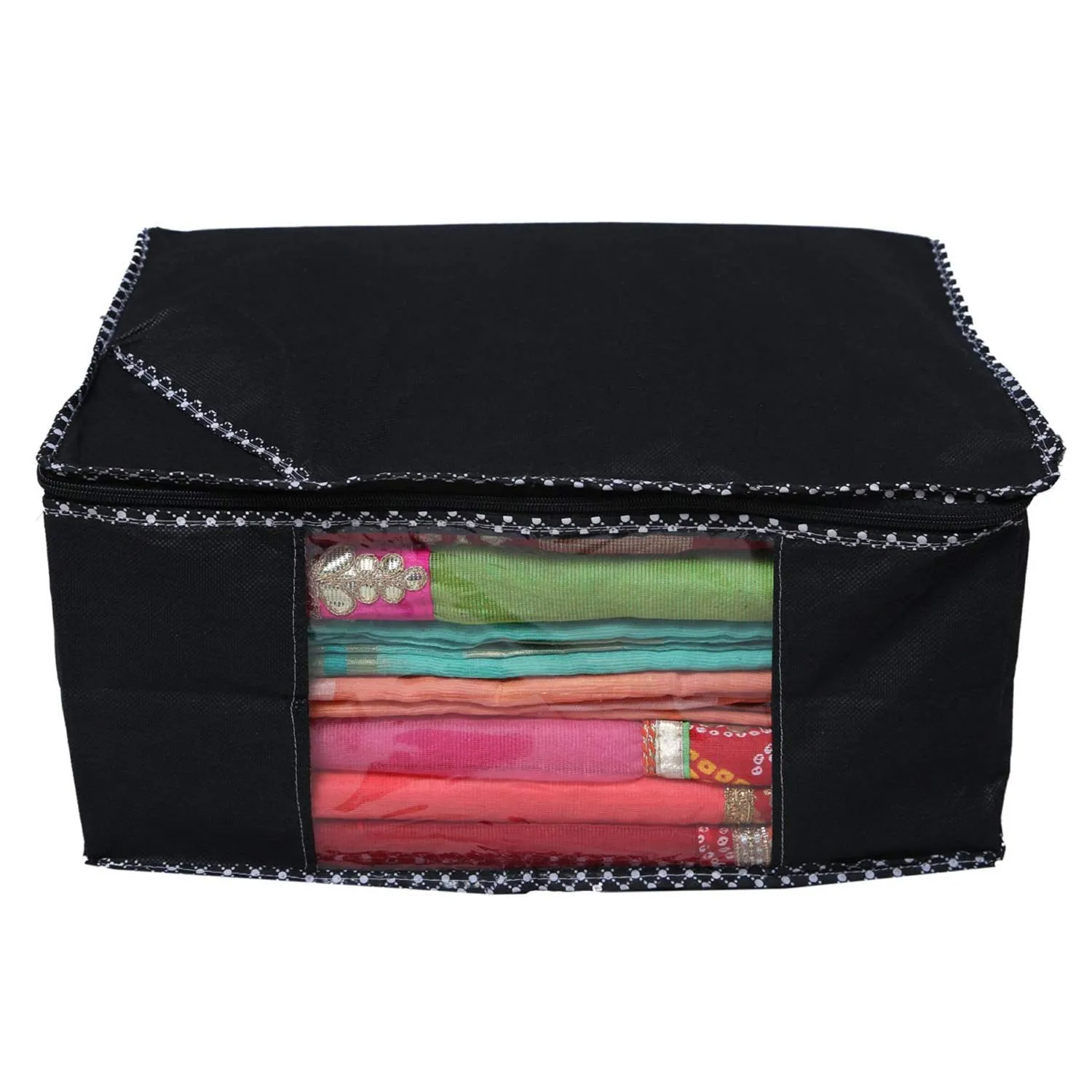 Kuber Industries Non Woven 3 Piece Saree Cover/Cloth Wardrobe Organizer and 3 Pieces Blouse Cover Combo Set (Black) -CTKTC038392