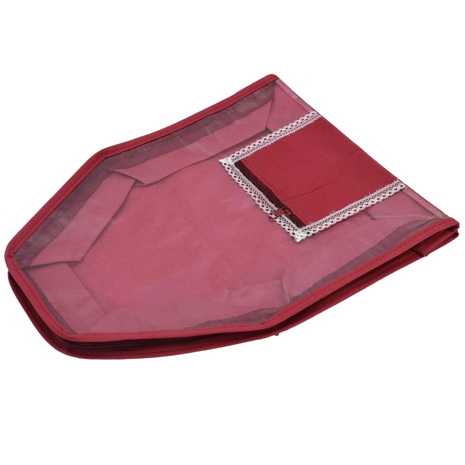 Kuber Industries Non Woven 3 Pieces Saree Cover/Cloth Wardrobe Organizer and 3 Pieces Blouse Cover Combo Set (Maroon)