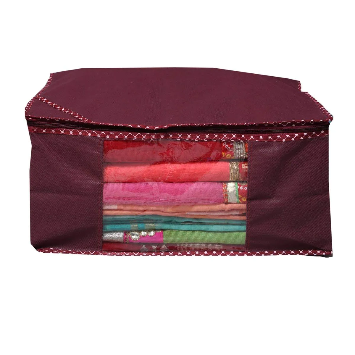 Kuber Industries Non Woven 3 Pieces Saree Cover/Cloth Wardrobe Organizer and 3 Pieces Blouse Cover Combo Set (Maroon)