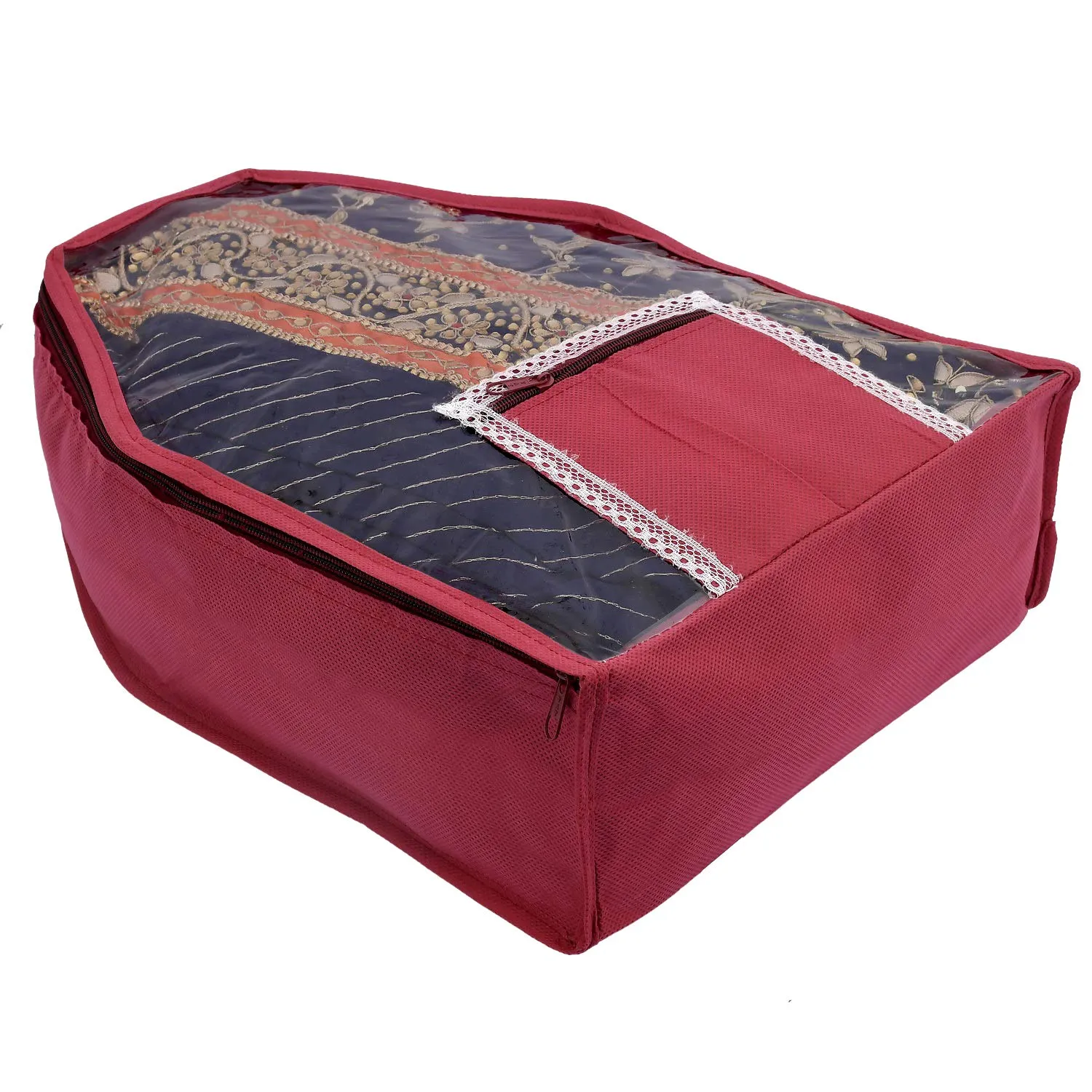 Kuber Industries Non Woven 3 Pieces Saree Cover/Cloth Wardrobe Organizer and 3 Pieces Blouse Cover Combo Set (Maroon)