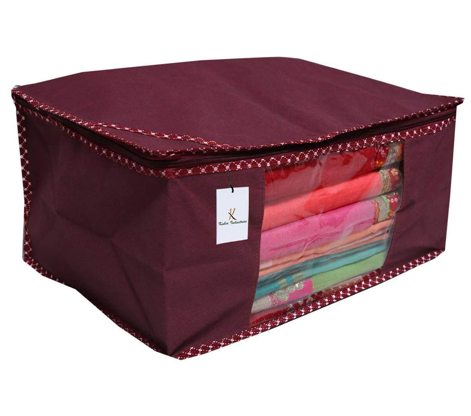 Kuber Industries Non Woven 3 Pieces Saree Cover/Cloth Wardrobe Organizer and 3 Pieces Blouse Cover Combo Set (Maroon)