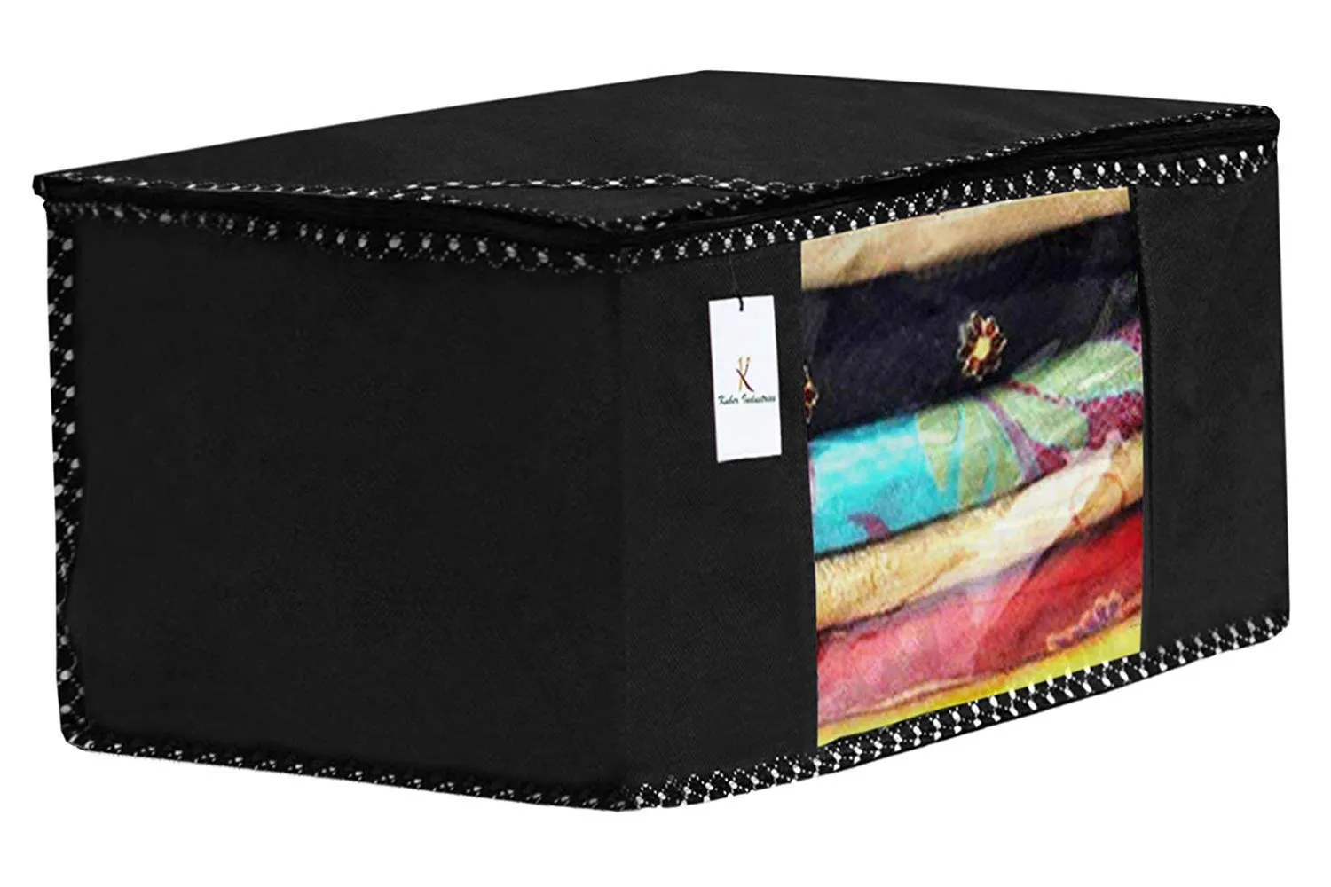 Kuber Industries Non Woven 6 Piece Saree Cover/Cloth Wardrobe Organizer and 6 Pieces Blouse Cover Combo Set (Black) -CTKTC038395