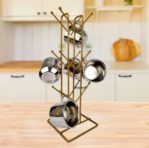 Kuber Industries Pack of 2 Kitchen Stand | Cup Stand for Kitchen | Coffee and Tea Mug Holder | Dinning Tabel Cup Stand for Kitchen | Organizer for Kitchen | 12 Hook Cup Stand Hanger | Gold