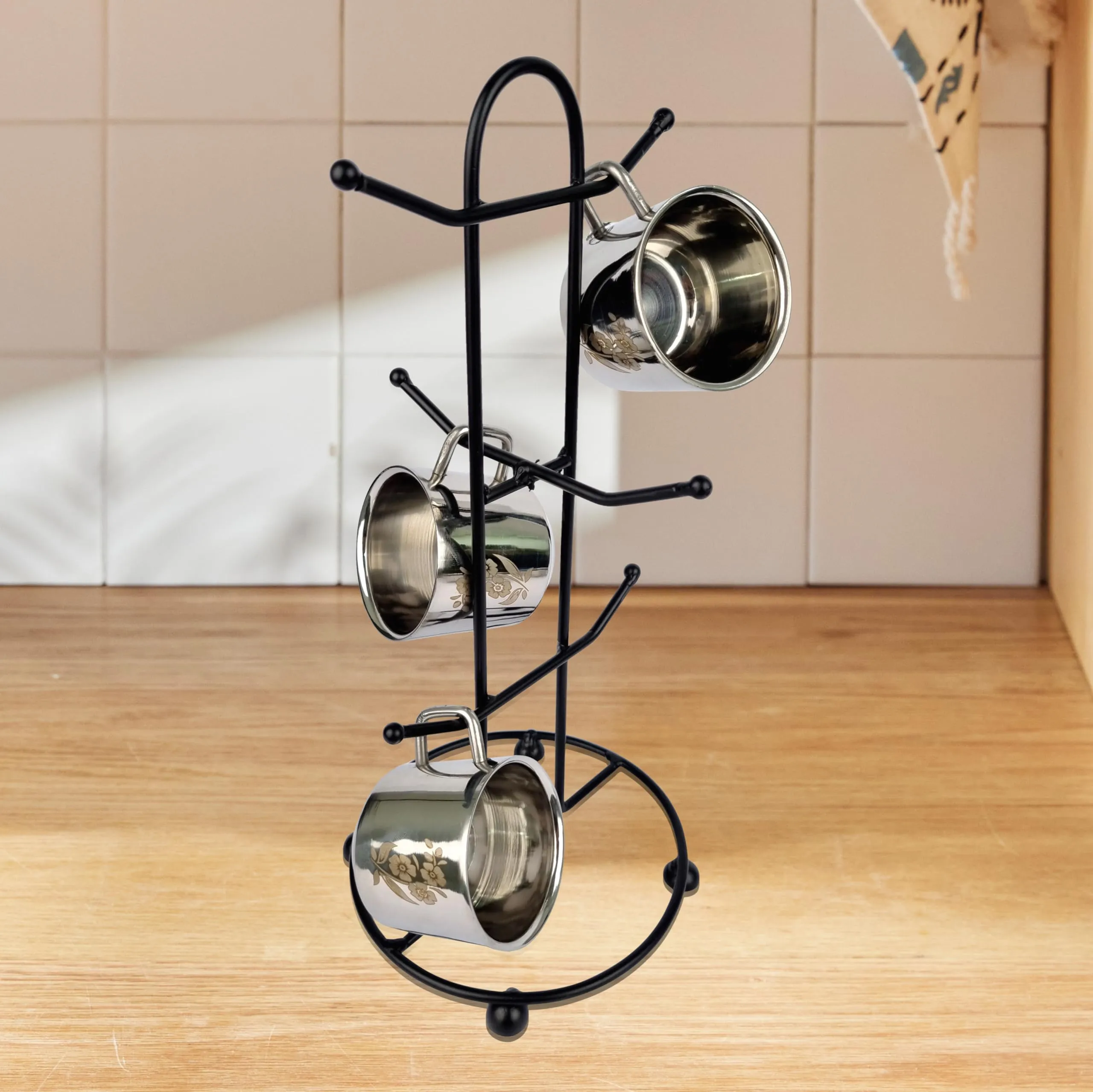 Kuber Industries Pack of 2 Kitchen Stand | Cup Stand for Kitchen | Coffee and Tea Mug Holder | Dinning Tabel Cup Stand for Kitchen | Organizer for Kitchen | 6 Cup Stand Hanger | Black