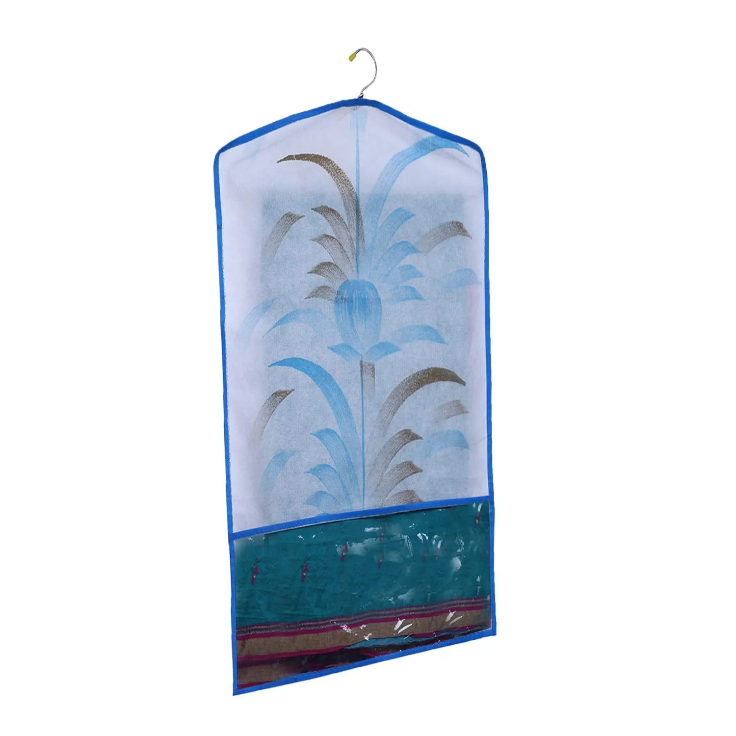 Kuber Industries Printed 12 Piece Non Woven Hanging Saree Cover Wardrobe Organiser (Blue) - CTKTC23144