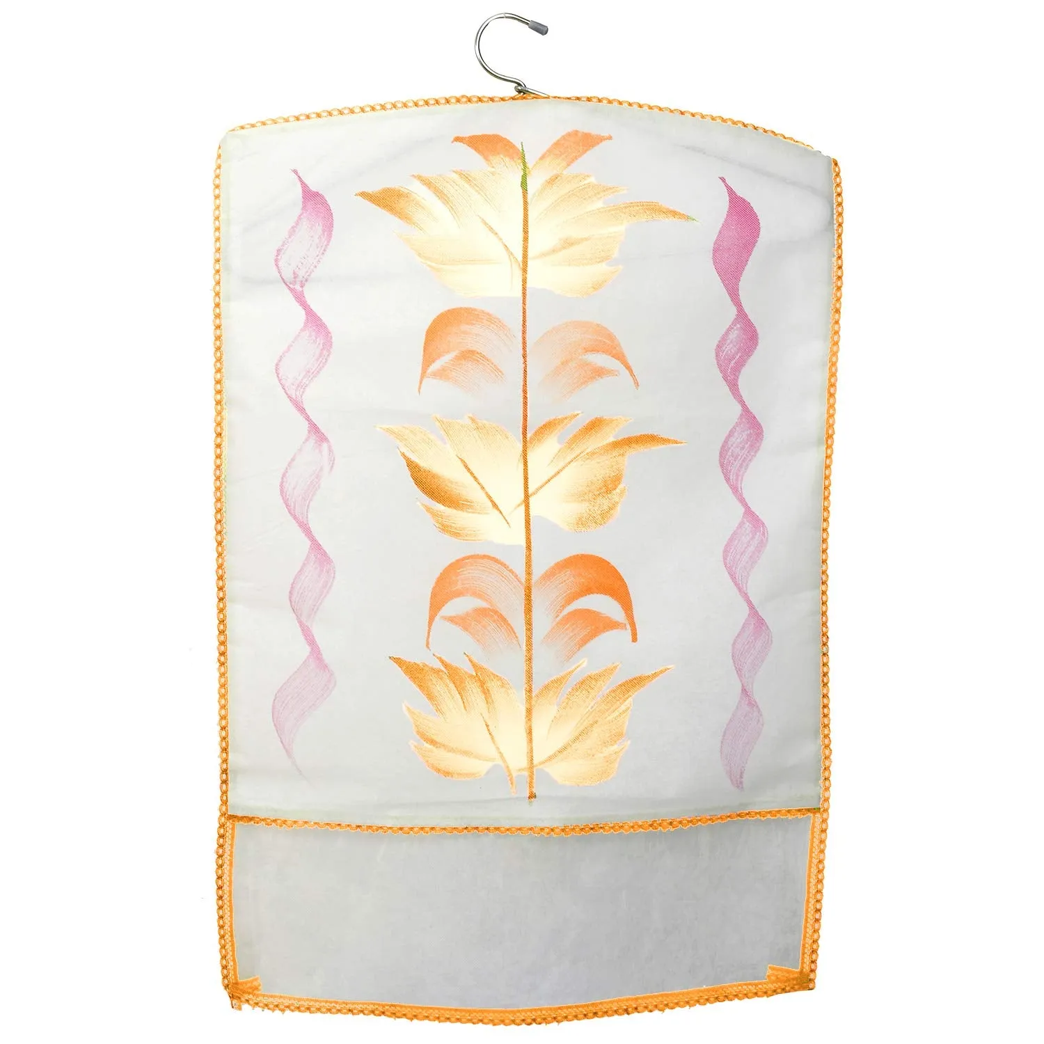 Kuber Industries Printed 12 Piece Non Woven Hanging Saree Cover Wardrobe Organiser (Cream) -CTKTC38943