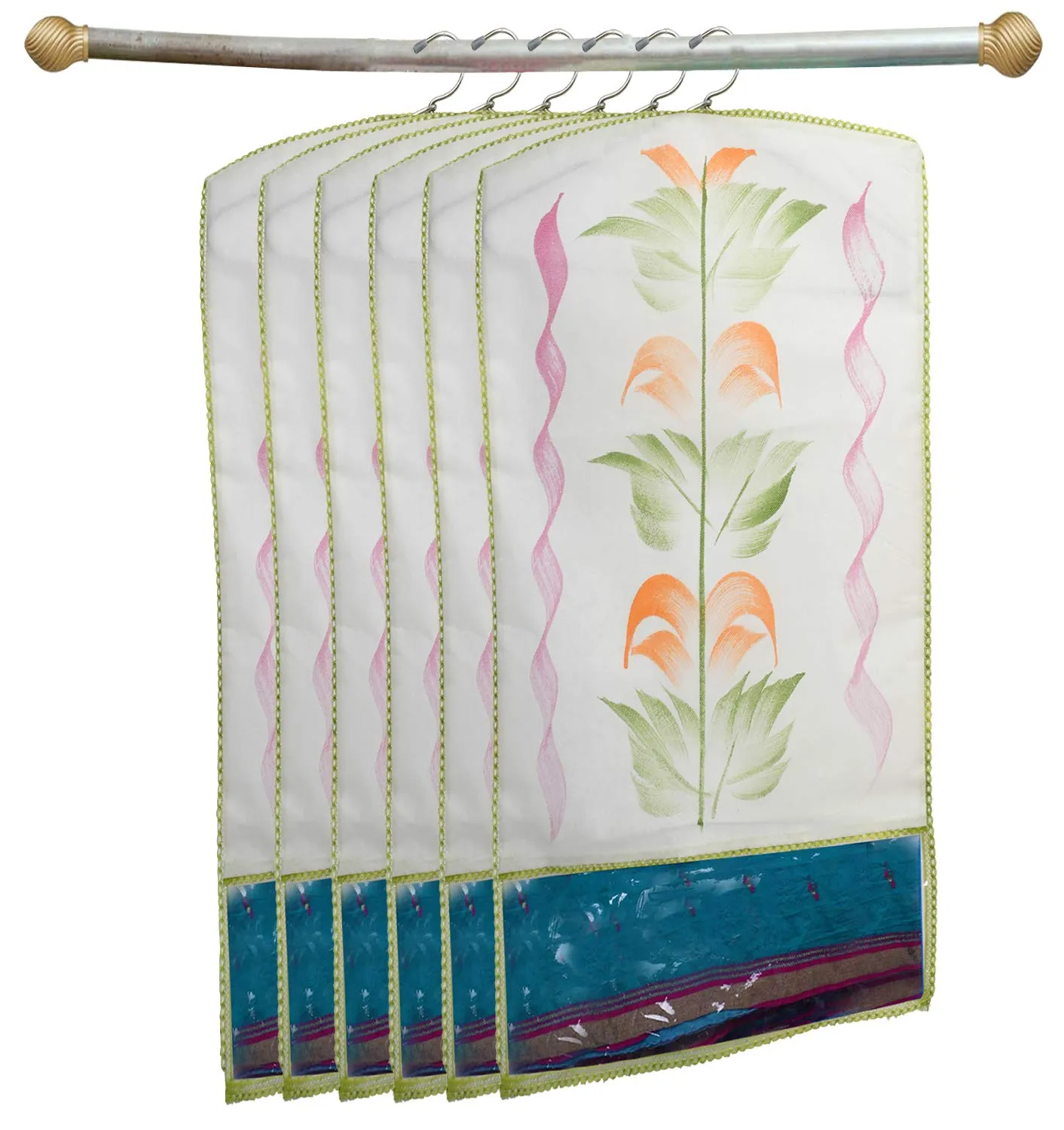 Kuber Industries Printed 12 Piece Non Woven Hanging Saree Cover Wardrobe Organiser (Green) -CTKTC038925