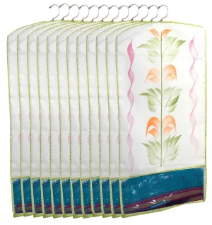 Kuber Industries Printed 12 Piece Non Woven Hanging Saree Cover Wardrobe Organiser (Green) -CTKTC38926