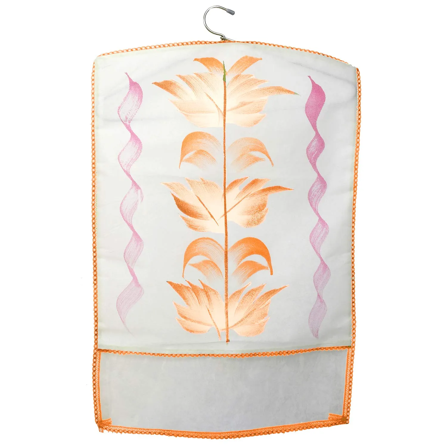 Kuber Industries Printed 12 Piece Non Woven Hanging Saree Cover Wardrobe Organiser (Orange) -CTKTC038907