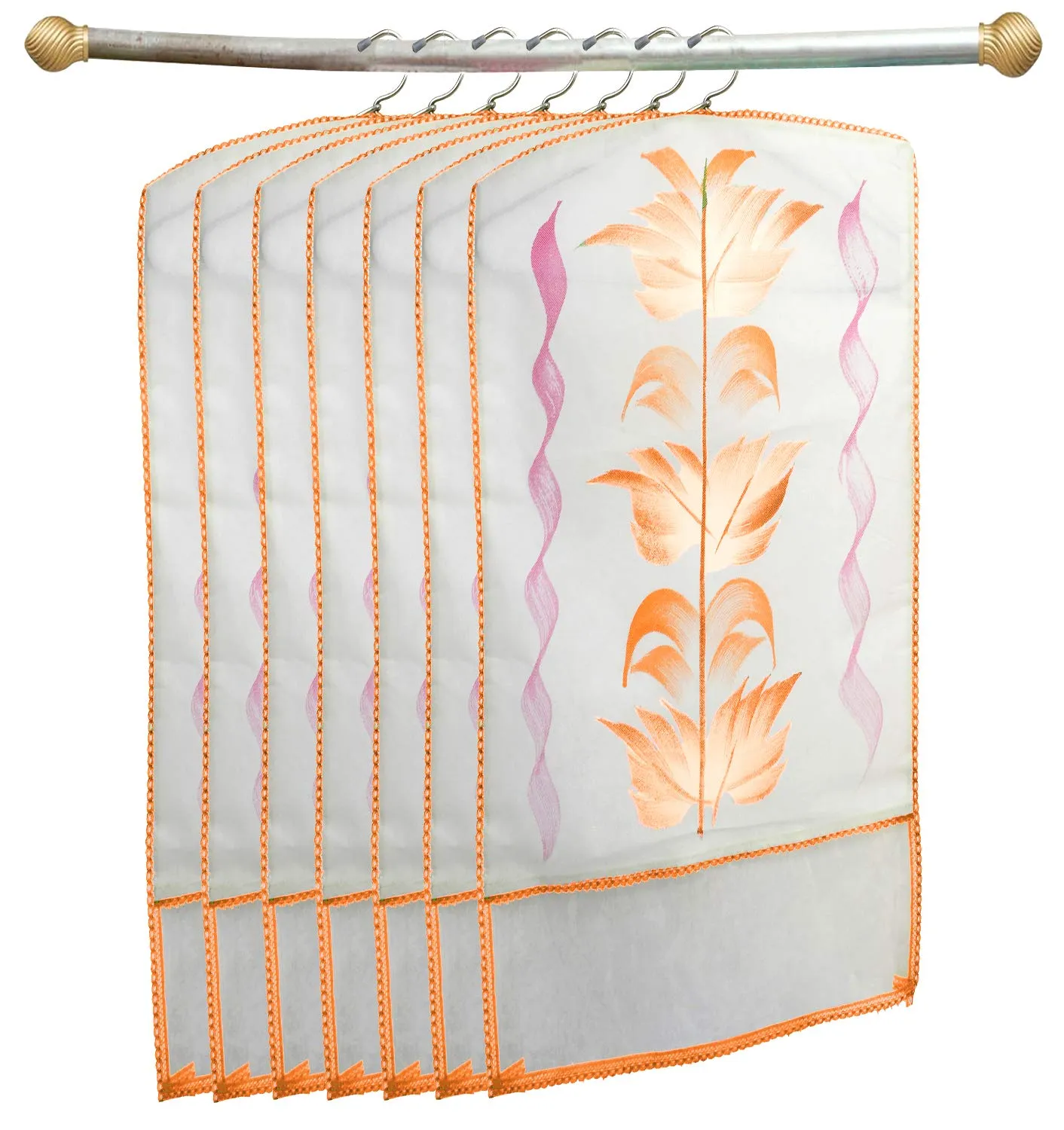 Kuber Industries Printed 12 Piece Non Woven Hanging Saree Cover Wardrobe Organiser (Orange) -CTKTC038907