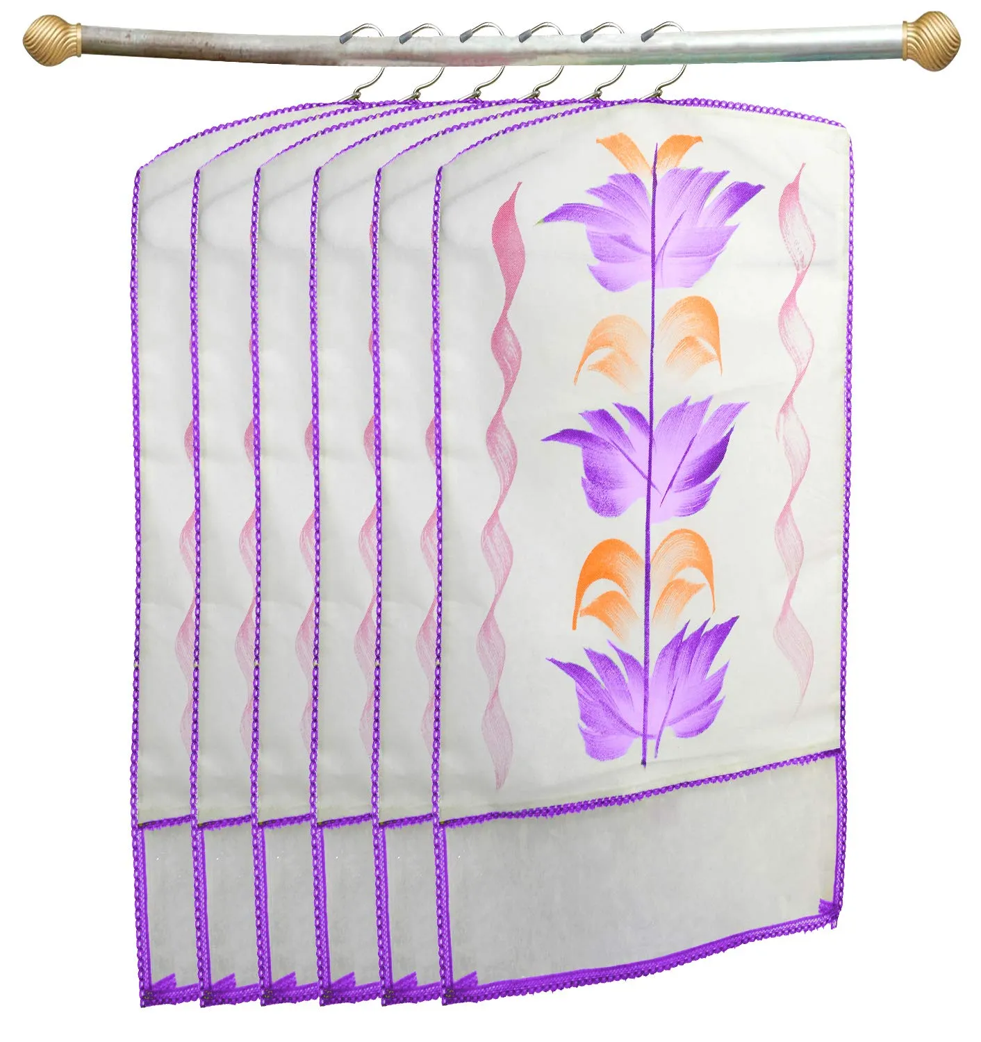 Kuber Industries Printed 12 Piece Non Woven Hanging Saree Cover Wardrobe Organiser (Purple) -CTKTC38920