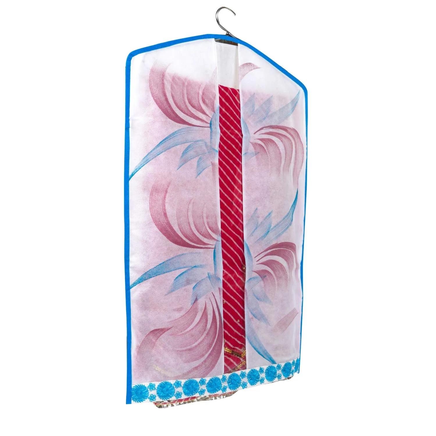 Kuber Industries Printed 6 Piece Non Woven Hanging Embroidered Saree Cover Wardrobe Organiser (Blue) - CTKTC23148