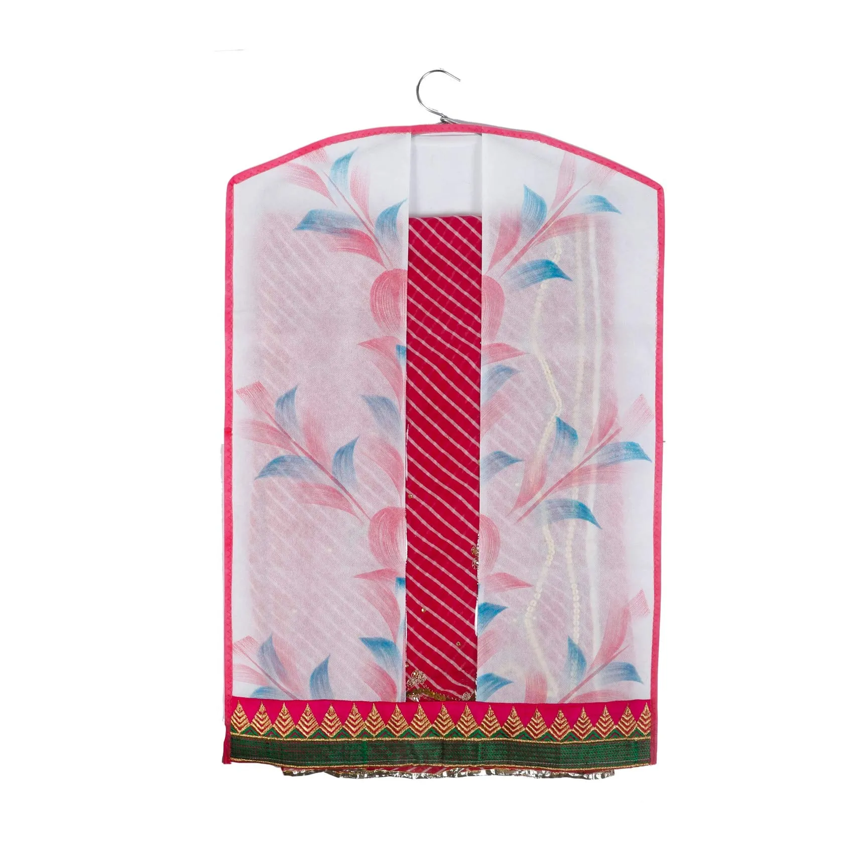 Kuber Industries Printed 6 Piece Non Woven Hanging Embroidered Saree Cover Wardrobe Organiser (Pink) - CTKTC023155