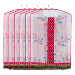 Kuber Industries Printed 6 Piece Non Woven Hanging Embroidered Saree Cover Wardrobe Organiser (Pink) - CTKTC023155