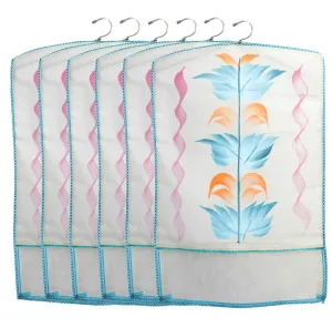 Kuber Industries Printed 6 Piece Non Woven Hanging Saree Cover Wardrobe Organiser (Blue) - CTKTC038911