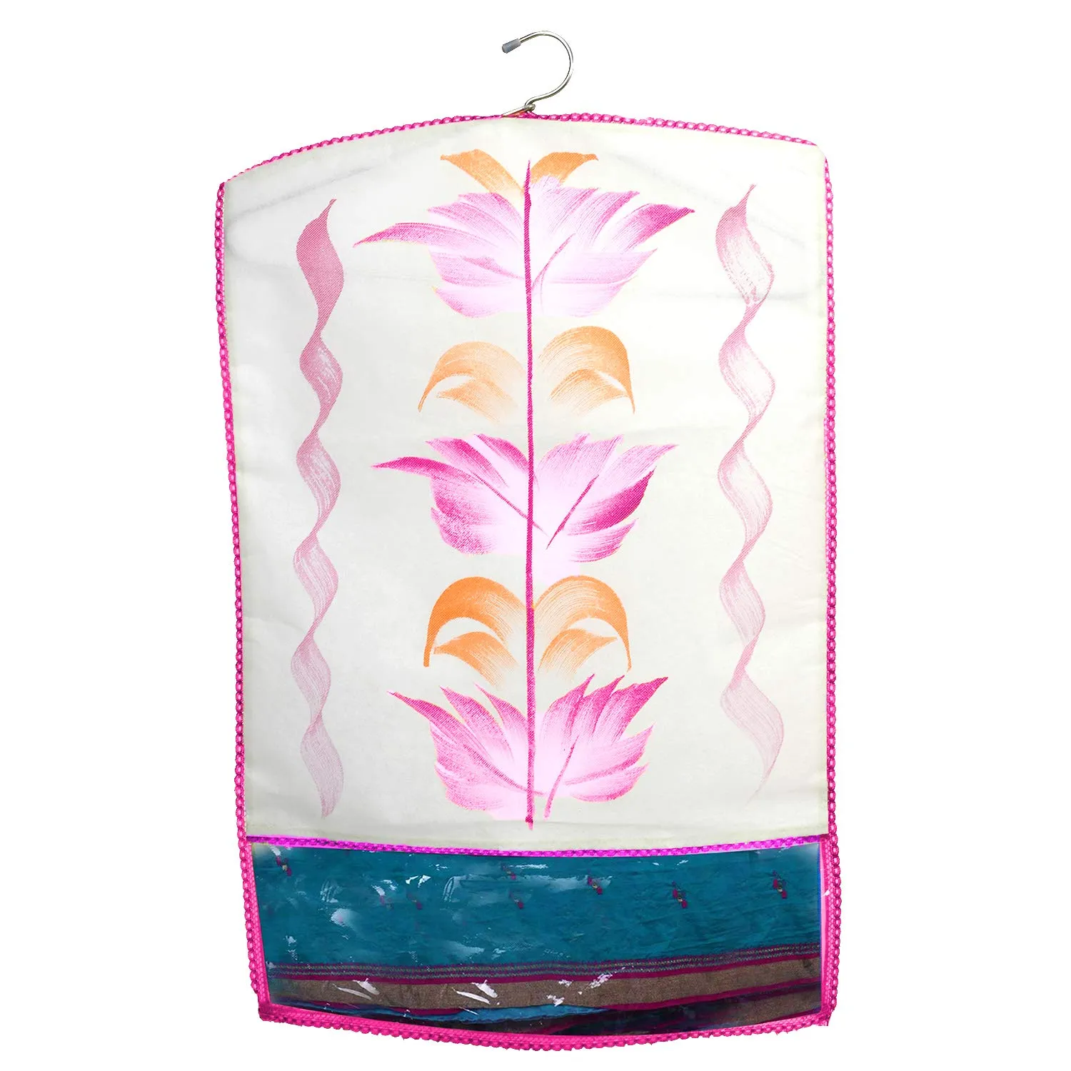 Kuber Industries Printed 6 Piece Non Woven Hanging Saree Cover Wardrobe Organiser (Pink) -CTKTC038929