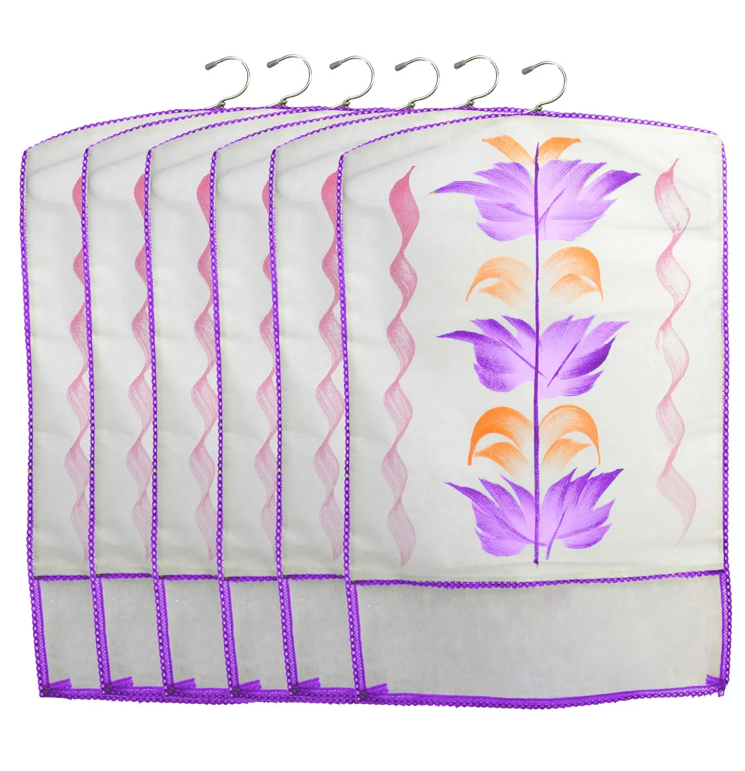 Kuber Industries Printed 6 Piece Non Woven Hanging Saree Cover Wardrobe Organiser (Purple) -CTKTC038917