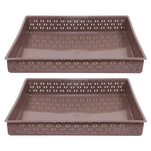 Kuber Industries Storage Tray|Versatile Plastic Storage Organizer|Rectangular Tray for Kitchen Storage|Storage Tray for Office|ALEXA-15|Pack of 2 (Coffee)